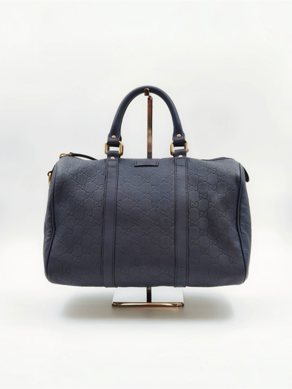 Gucci Guccissima Blue Leather Boston Satchel Top Handle Bag Shoulder Italy